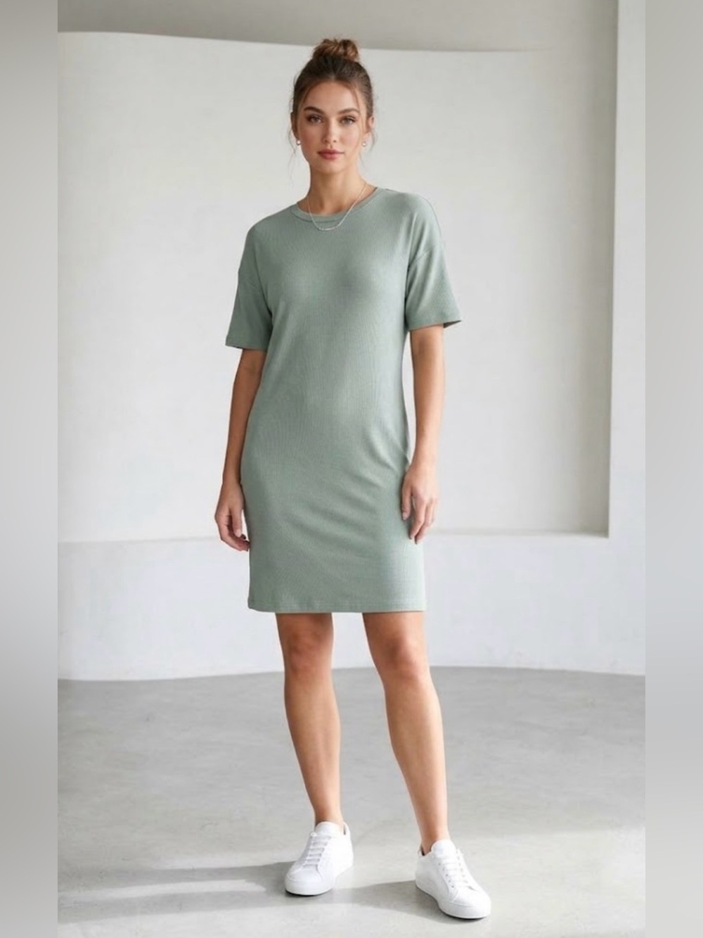 NWT- Fall Super-Soft Boutique T-Shirt Dress - Sage Green- Size Large